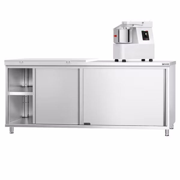 Gesloten RVS werktafel KOPENHAGEN PREMIUM - 2000x700mm - met 2 schuifdeuren - incl. snijplank GN 1/2 - wit