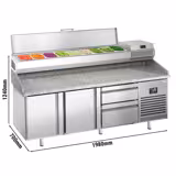Commercial Pizza Prep Counter - Granite Top PREMIUM PLUS - 1980x700mm - with 2 doors & 2 drawers - incl. refrigerated topping unit - 9x GN 1/4