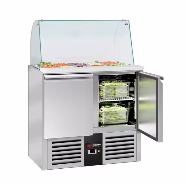 Saladette PREMIUM - 900mm - 240 liter - 2 deuren - met hoge glasopstand voor 2x GN 1/1 & 3x GN 1/6
