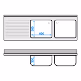 Spülschrank PREMIUM - 2000x700mm - mit 3 Schubladen & 2 Becken rechts