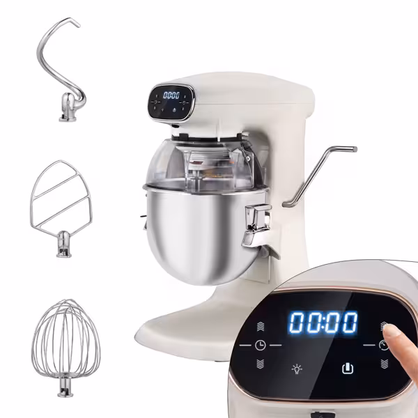 خلاط كوكبي - 12 لتر - 880 W - يشمل 3 أدوات خفق - مع شاشة رقمية وإضاءة مدمجة لواقي الأمان - عاجي فاتح