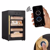 Humidor elektryczny na cygara - z zamkiem biometrycznym (czytnik linii papilarnych) i sterowaniem aplikacją mobilną - 113L - na 850 cygar - 4 szuflady - oświetlenie LED - cedrowe szuflady