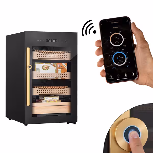 Zigarrenschrank Humidor mit Fingerabdrucksensor & Kontroll-App - 113 Liter - für 850 Zigarren - 4 Schubladen