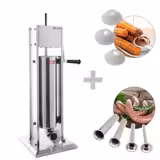 Máquina manual para rellenar salchichas y churros - 3 litros - acero inoxidable - incl. 4 accesorios para rellenar salchichas y 3 accesorios para churros