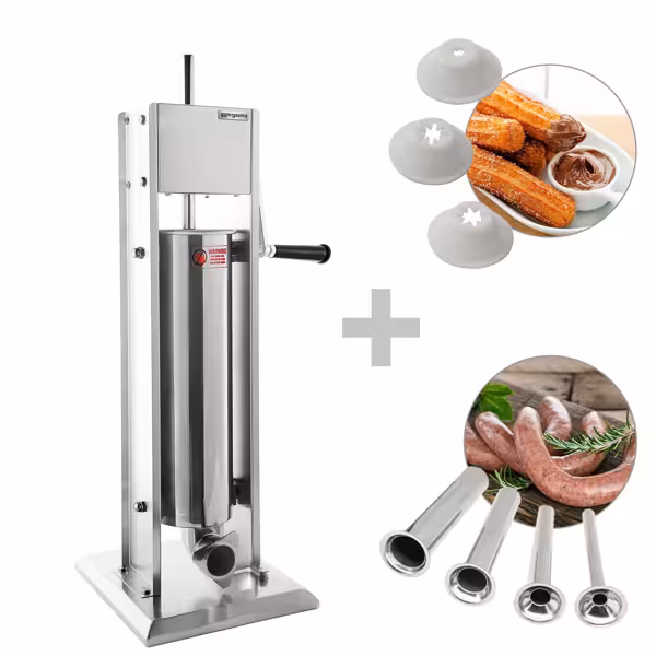 Manuel sosis doldurma ve churro makinesi - 3 litre - paslanmaz çelik - 4 sosis doldurma ve 3 churro aparatı dahil