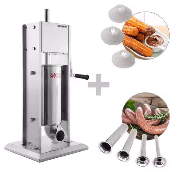 Handmatige worstvuller & Churro machine - 3 liter - RVS - incl. 4 worstvullers- & 3 churro-opzetstukken