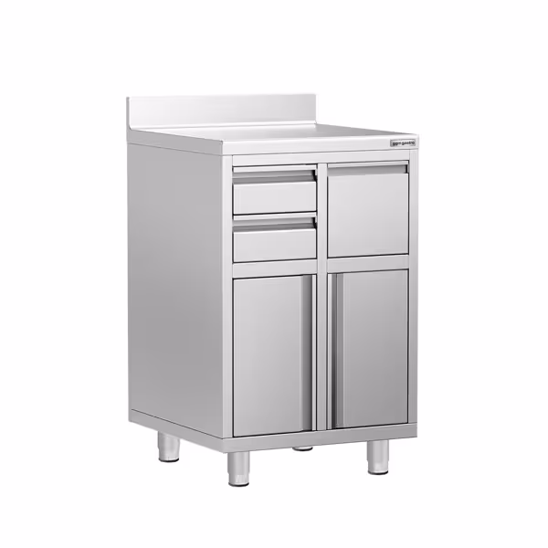 Koffiemachine onderkast RVS werkkast - voor koffiezetapparaat - 600x600mm - met 2 laden, 1 deur, 1 uitkloplade - met achteropstand