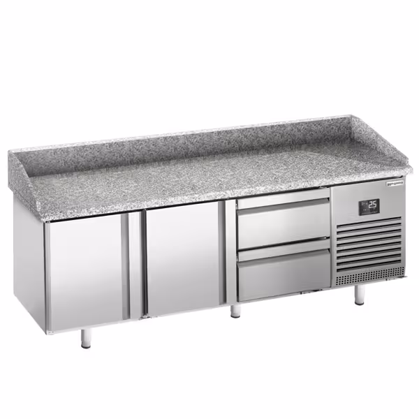 طاولة تحضير بيتزا مبردة PREMIUM PLUS - 1980x700 mm - مع بابان و درجان - سطح عمل جرانيت