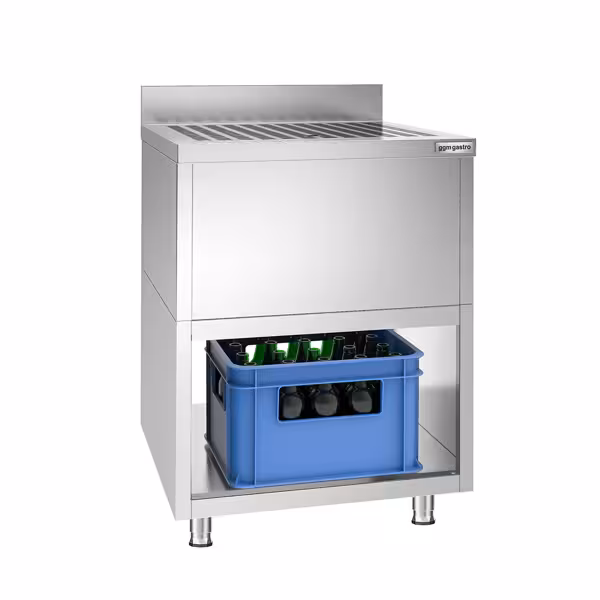 Commercial Stainless Steel Sink with Drainer, Open Base – 1 bowl - 600×600 mm - Splashback