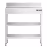 Masă de lucru din oțel inoxidabil PREMIUM – 600 x 700 mm – cu blat de bază, rebord și blat intermediar
