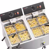 جهاز طهي المعكرونة - مزدوج الحوض - منضدي - كهربائي - مع صنبور ماء - 8 + 8 Liter - 6.5 kW - مع صنبور تصريف - يشمل 8 سلة سلق المعكرونة