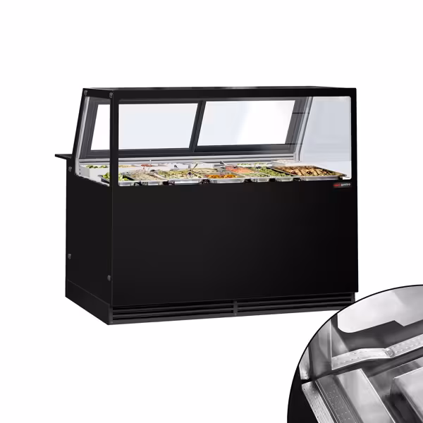 Banco gastronomia professionale - 1500x1048mm - Ventilata - 420 L - Vetro dritto - Doppi vetri - Sportelli posteriori 2 scorrevoli - Colore Nero