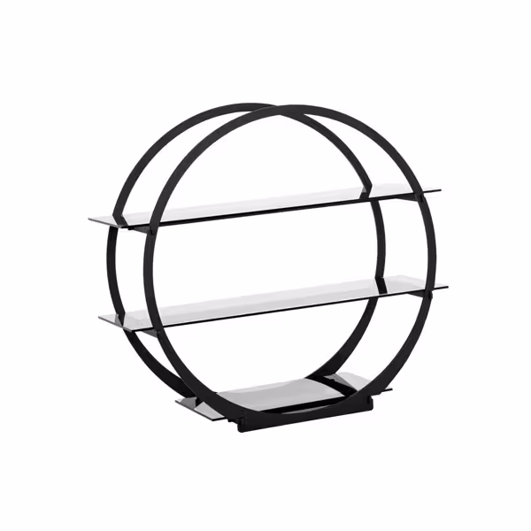 Etagere / Buffet Stand - Stainless steel & plexiglass - Black - round - Ø390mm - with 3 shelves