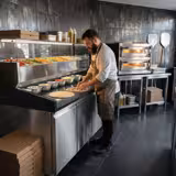 Banco pizza refrigerato PREMIUM - 2000x800mm - con 3 porte - piano in granito - con vetrina ingredienti refrigerata superiore LED - 10x GN 1/4