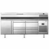 Commercial Pizza Prep Counter - Granite Top PREMIUM PLUS - 1980x700mm - with 1 doors & 4 drawers - incl. refrigerated topping unit - 9x GN 1/4