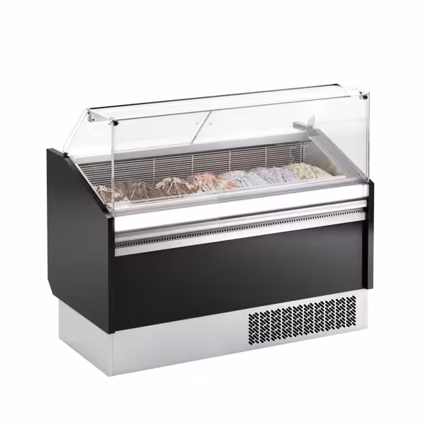 Vitrină frigorifică pentru înghețată LEVI – 1620 mm – model static – pentru 9+9 recipiente de înghețată de 5 litri – negru