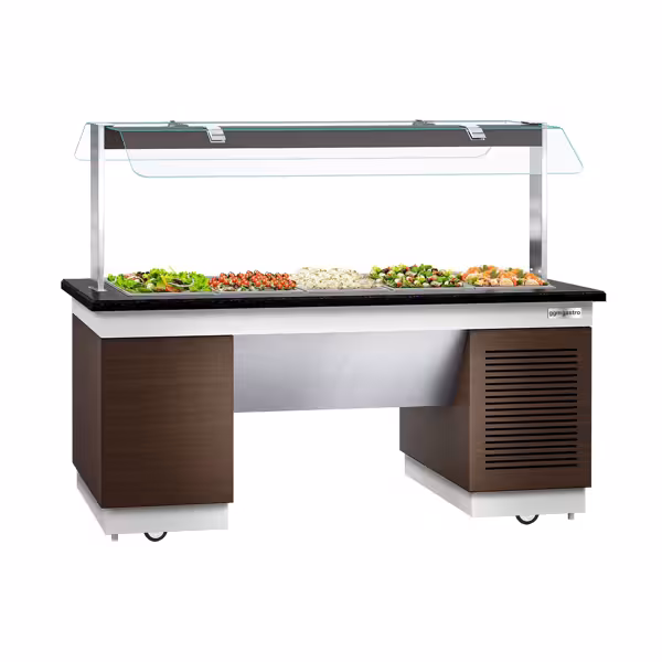 Banco buffet professionale refrigerato DUBLINO - 2000mm - con vasca refrigerata - su ruote - per 5x GN 1/1 - Nero granito - Self Service