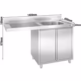 Commercial Dishwasher Inlet Sink Cabinet PREMIUM – Stainless Steel – Right Bowl – 1400×600 mm