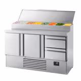 Table réfrigérée de préparation Mini - 1460 x 700 mm - avec 2 portes et 2 tiroirs - avec superstructure en inox 8 x GN 1/4