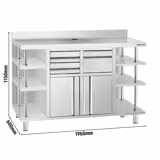 Stainless Steel Work Table - for coffee machine - 1960x600mm - with 2 Drawers & Double Doors & Upstand