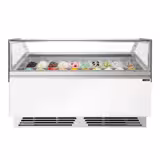 Ice Cream Serve Over Counter | ADAM - 1700mm - Ventilated cooling - with LED lighting - for 18 x 5 litres Napoli pans or 12 x 7 litres - White - curved glass canopy