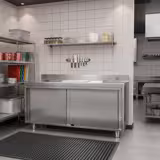 Rozsdamentes acél szekrényes munkaasztal KOPENHAGEN PREMIUM - 2000x800 mm - tolóajtós, 2 ajtós – hátsó felhajtással