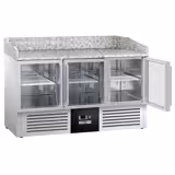 Banco pizza refrigerato PREMIUM - 1400x700mm - con 3 porte in vetro - piano in granito