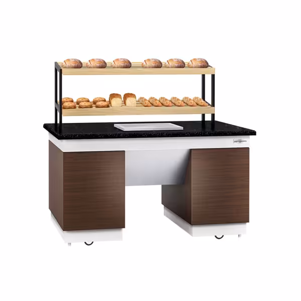 Bakery Display Counter DUBLIN - 1600mm - with 2 shelves - on castors - black granite worktop