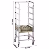 Carro portaplatos de acero inoxidable para estructuras porta‑platos - para 6 cestas Tamaño de cesto: 50x50cm - con 6 estantes