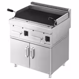 Gas Lavasteingrill - 14 kW - Grillrost neigbar - inkl. Unterbau mit 2 Türen