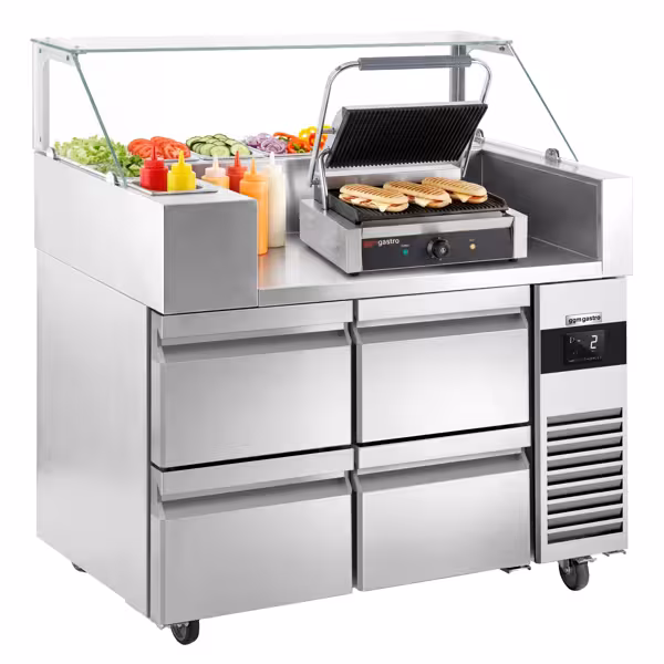 Pripremni rashladni pult - 1210x700 mm - 4 ladice - za 9x GN 1/6 - uklj. Kontaktni roštilj