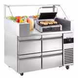 Saladette - 1210x700mm - 4 lades - voor 9x GN 1/6 - incl. contactgrill