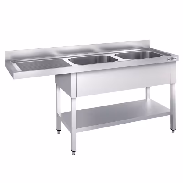 Fregadero con espacio para lavavajillas de acero Inox. - 2,0 m - 2 fregaderos a la derecha A 50 x P 40 x A 25 cm 