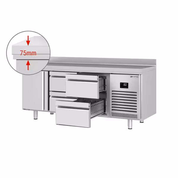Koelwerkbank PREMIUM PLUS - 1960x700mm - met 1 deur - met 4 lades - opstand