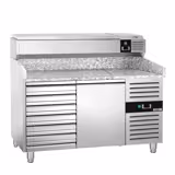 Table réfrigérée à pizza PREMIUM - 1500 x 800 mm - avec 1 porte et 7 tiroirs - incl. vitrine réfrigérée - 7 x GN 1/4