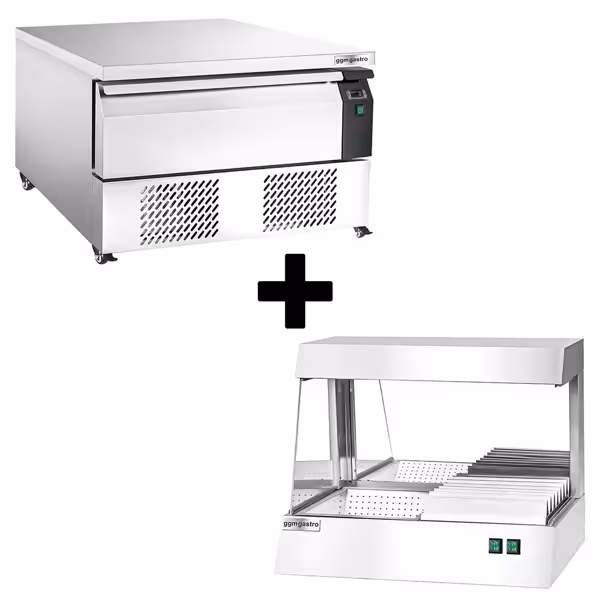 Onderbouw koel-/vrieswerkbank - 1230mm - 1 lades - 2x GN 1/1 - met frites warmhoudapparaat