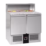 Saladette PREMIUM - 903mm - 2 porte - con sovrastruttura in acciaio inox per 5x GN 1/6 - piano di lavoro in granito