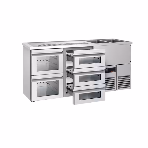 Banco Spillatura Birra PREMIUM - 1950x700mm - 5 Cassetti in vetro