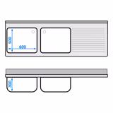 Commercial Sink Cabinet – 2000 × 700 mm – with 3 Drawers & Twin Left-Hand Bowls