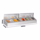 Portaspezie da banco in acciaio inox da banco - per 8 bacinelle GN 1/4 - con coperchi - con bacinelle incluse