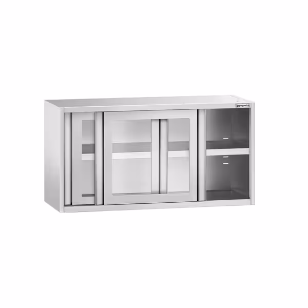Väggskåp i rostfritt stål - 1000x400 mm - med glasskjutdörr - 650 mm hög