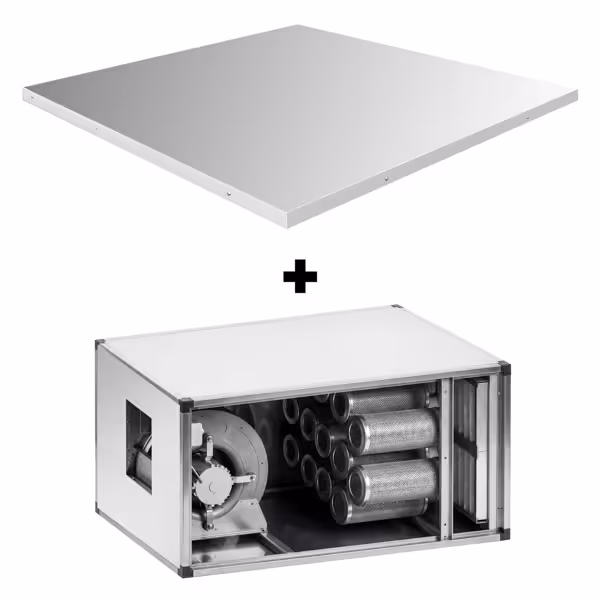 Unité de filtration à charbon actif pour hotte professionnelle avec ventilateur intégré - 4400m³/h - avec préfiltre et filtre à charbon actif - panneau de protection inclus