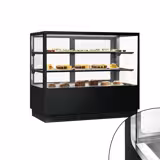 Vitrine Refrigerada Panorâmica - 580L - 1500mm - Vidro duplo - frente espelhada - com 2 prateleiras de vidro - portas traseiras de correr - para pastelaria/bolos - Para UK - Preto