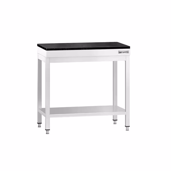 Mesa de trabalho em aço inoxidável PREMIUM - 700x600mm - com prateleira inferior & com travessas de reforço - incl. tampo em granito