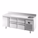 Table réfrigérée Premium PLUS - 1960 x 700 mm - avec 1 bac, 1 porte, 4 tiroirs - dosseret