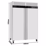 Upright Fridge Stainless steel ECO - GN 2/1 - 1400L - with 2 doors & Rails & support grids - On castors - Plastic inner door lining