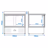 Koelwerkbank PREMIUM - 900x700mm - 240 liter - met 2 glazen deuren - opstand