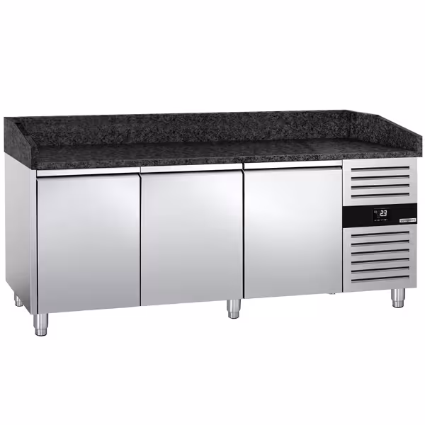 Masă frigorifică pentru preparare pizza PREMIUM - cu blat din granit - 2025x800 mm - cu 3 uși