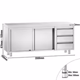 خزانة قاعدية ستانلس ستيل KOPENHAGEN PREMIUM - 2000x700mm - مع أبواب منزلقة و وحدة أدراج 3 يمين