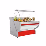 Vitrine refrigerada para bolos/pastelaria - 1125x1150x1310mm - frente em vidro curvo - iluminação LED - tampo em granito - cor vermelha